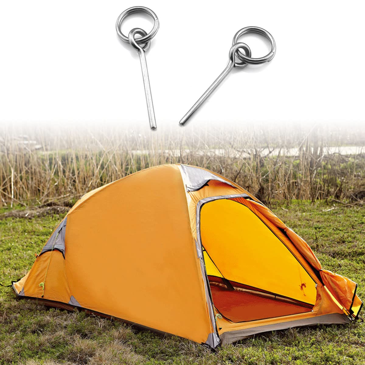 Dghaop 4Pcs Tent Pin & Ring Replacement Stainless Steel Tent Pole Connectors For Outdoor Camping Hiking Travel