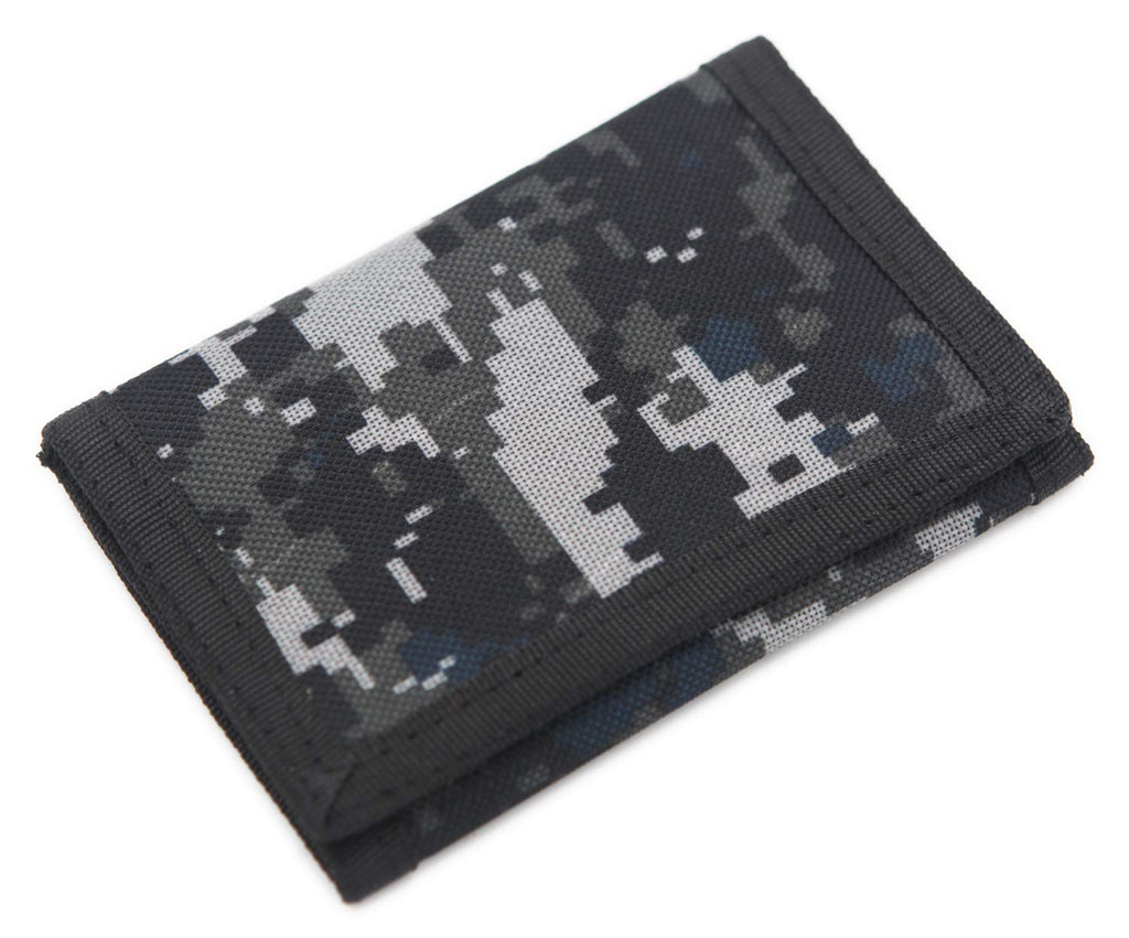 Rfid Trifold Canvas Outdoor Sports Wallet For Kids - Front Pocket Wallet With Magic Sticker (Digital Gray)