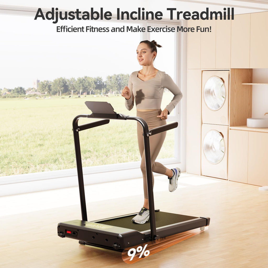 Walking Pad Treadmill With Handle Bar, 3.0Hp Small Foldable Treadmills For Home With Incline App Remote Control And Led Display,