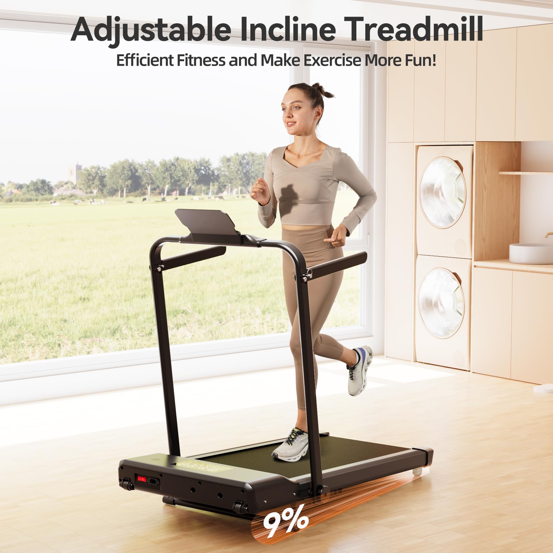Walking Pad Treadmill With Handle Bar, 3.0Hp Small Foldable Treadmills For Home With Incline App Remote Control And Led Display,