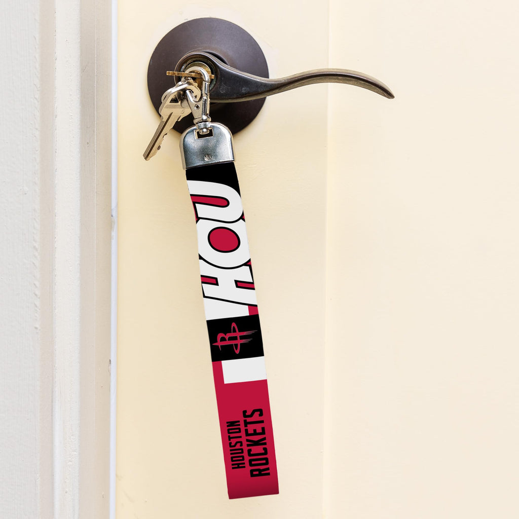 Rico Industries Nba Basketball Houston Rockets Wrist Lanyard Key Chain, Cute Wristlet Strap Keychain Holder For Women Men Car Ke