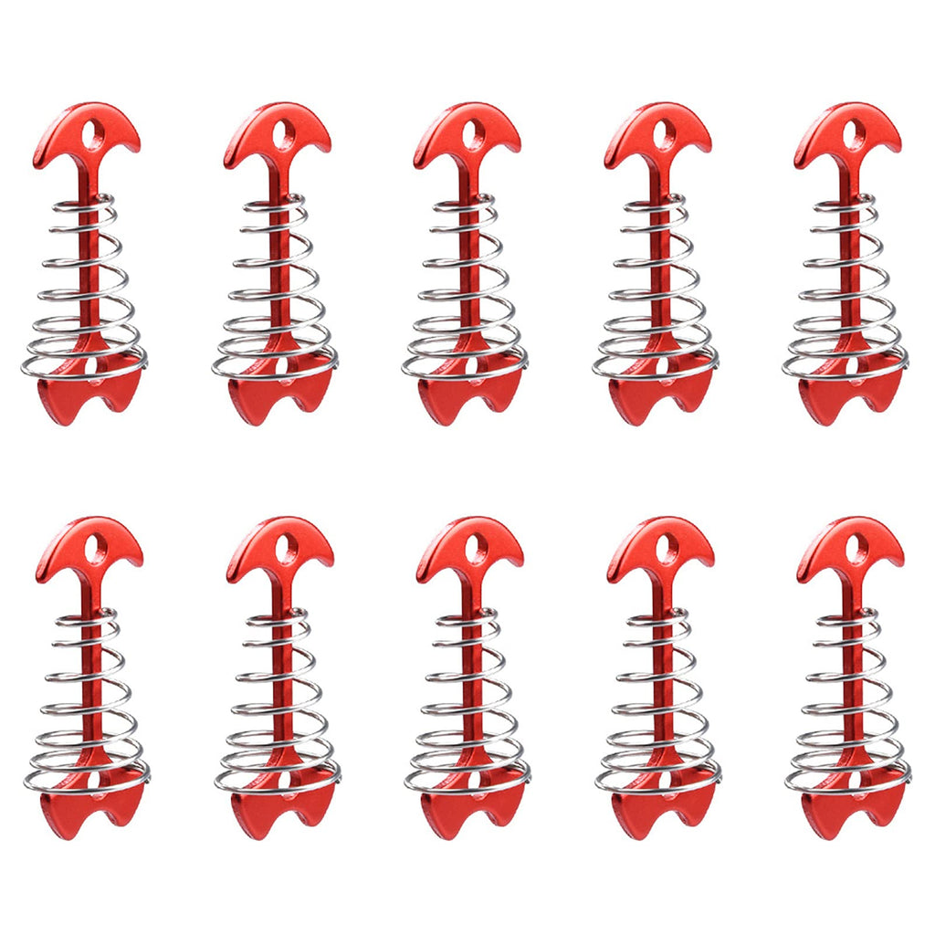 Alnicov 10Pcs Deck Plank Board Tent Stakes,Fishbone Deck Anchor Pegs With Spring Buckle For Outdoor Camping Hiking,Red