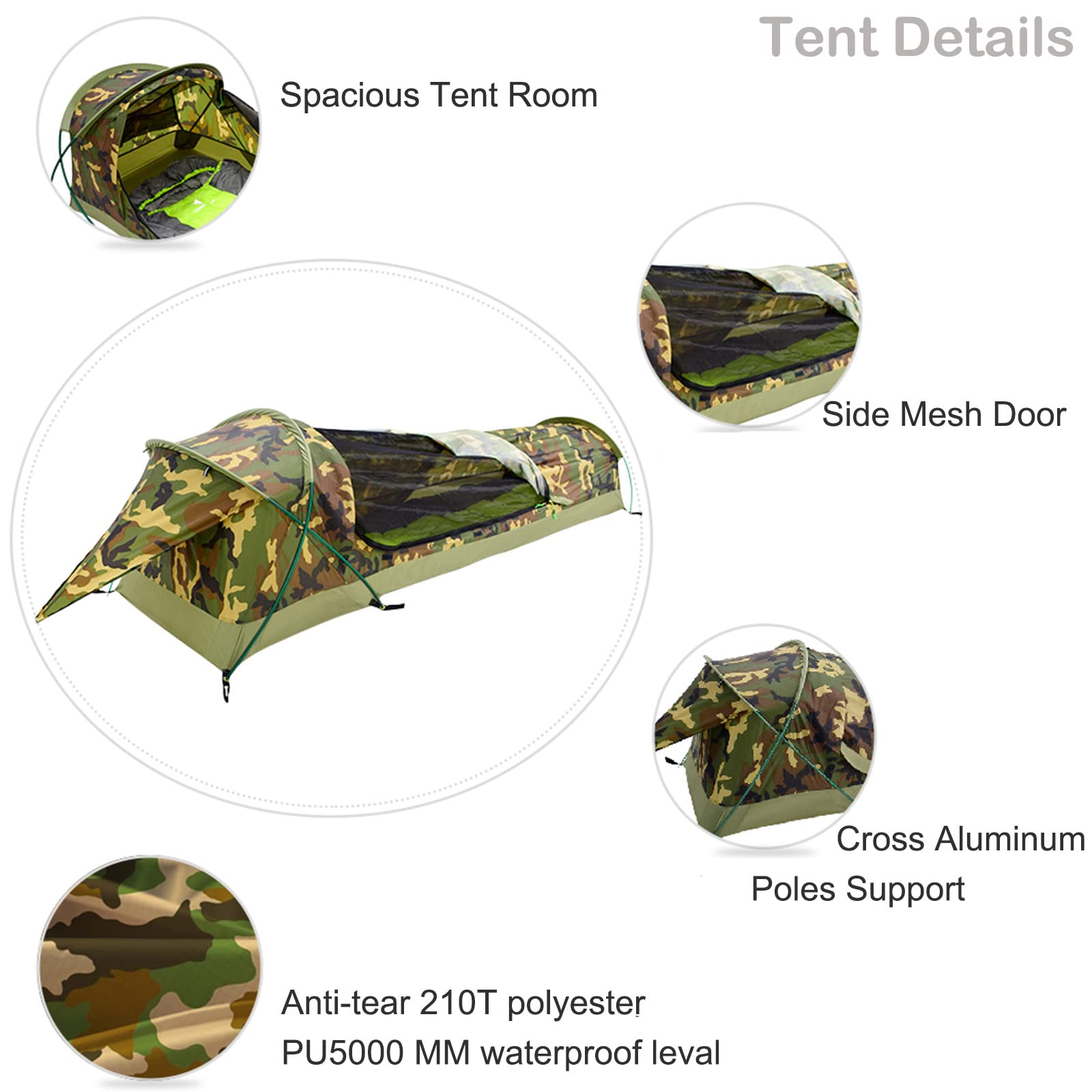 Geertop Ultralight 1 Person Bivy Tent For Camp Waterproof Single Man Tent For Camping Hiking Backpacking Hunting Outdoor Surviva