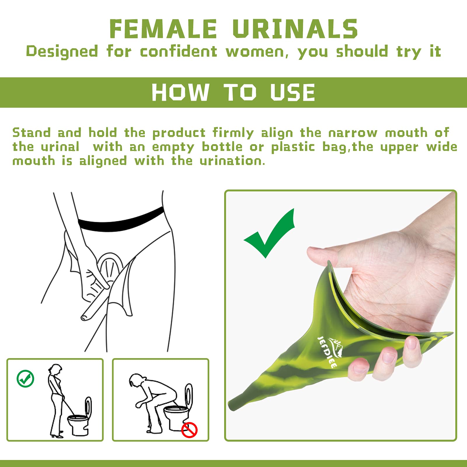 Jefdiee Female Urination Device,Silicone Pee Funnel For Women,Female Urinal Women Pee Funnel Allows To Pee Standing Up, Reusable