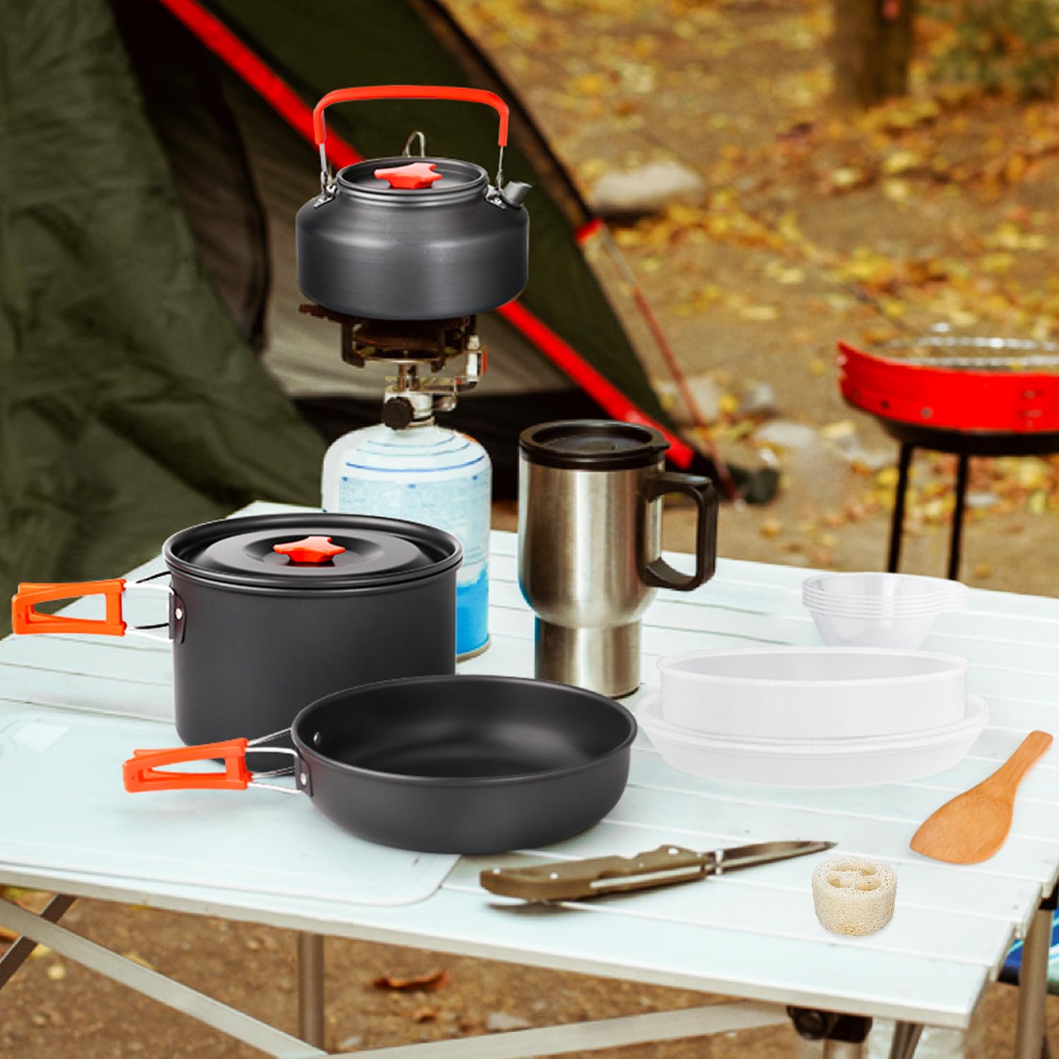 Gutsdoor Camping Cookware Set Lightweight Backpacking Mess Kit, Non-Stick Cooking Equipment Camping Pots And Pans Set With Stora