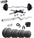 Beacon International 24 Kg Home Gym Set  Rubber Weight Plates + Dumbells Rods + Gloves + Gripper+Skipping Rope + 3 Ft Ez Curl B