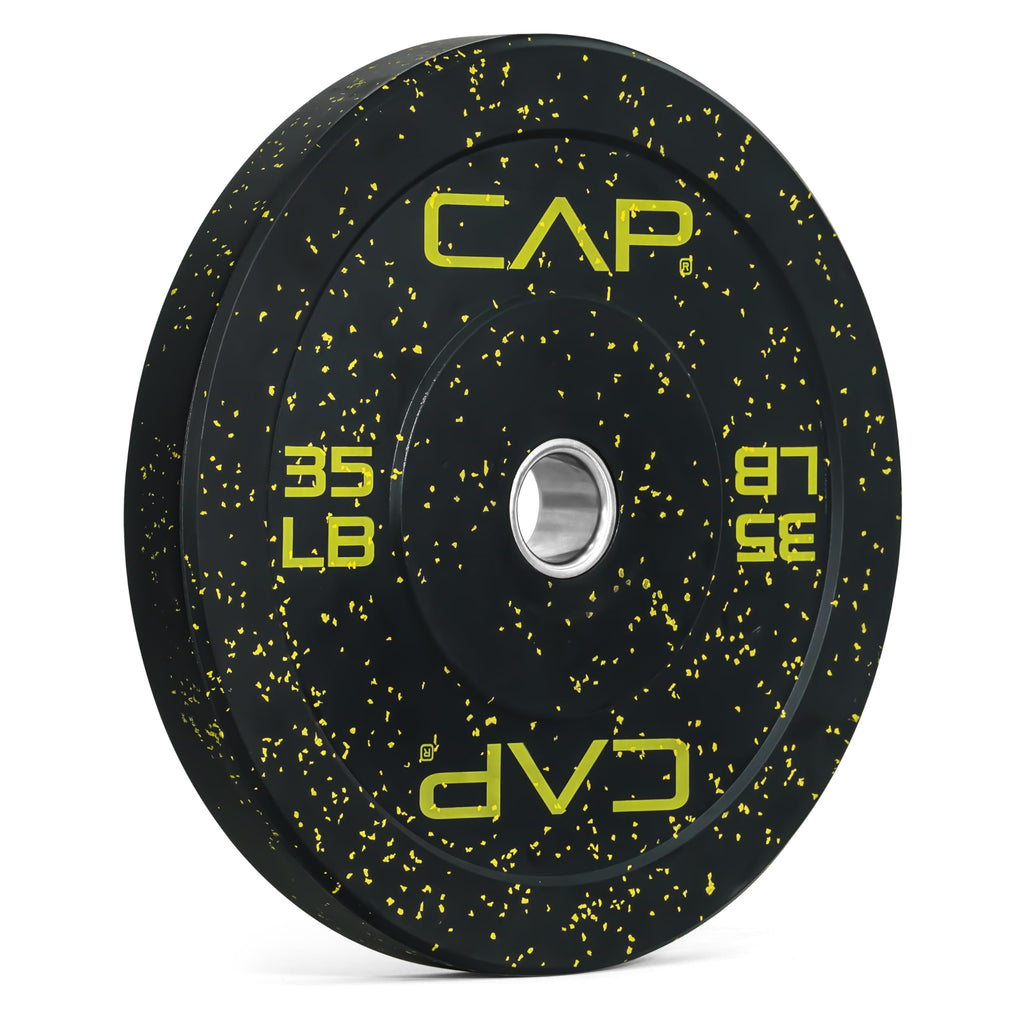 Cap Barbell Economy - Speckled Olympic Bumper Plate With Yellow Logo, Black, 35 Lb Single