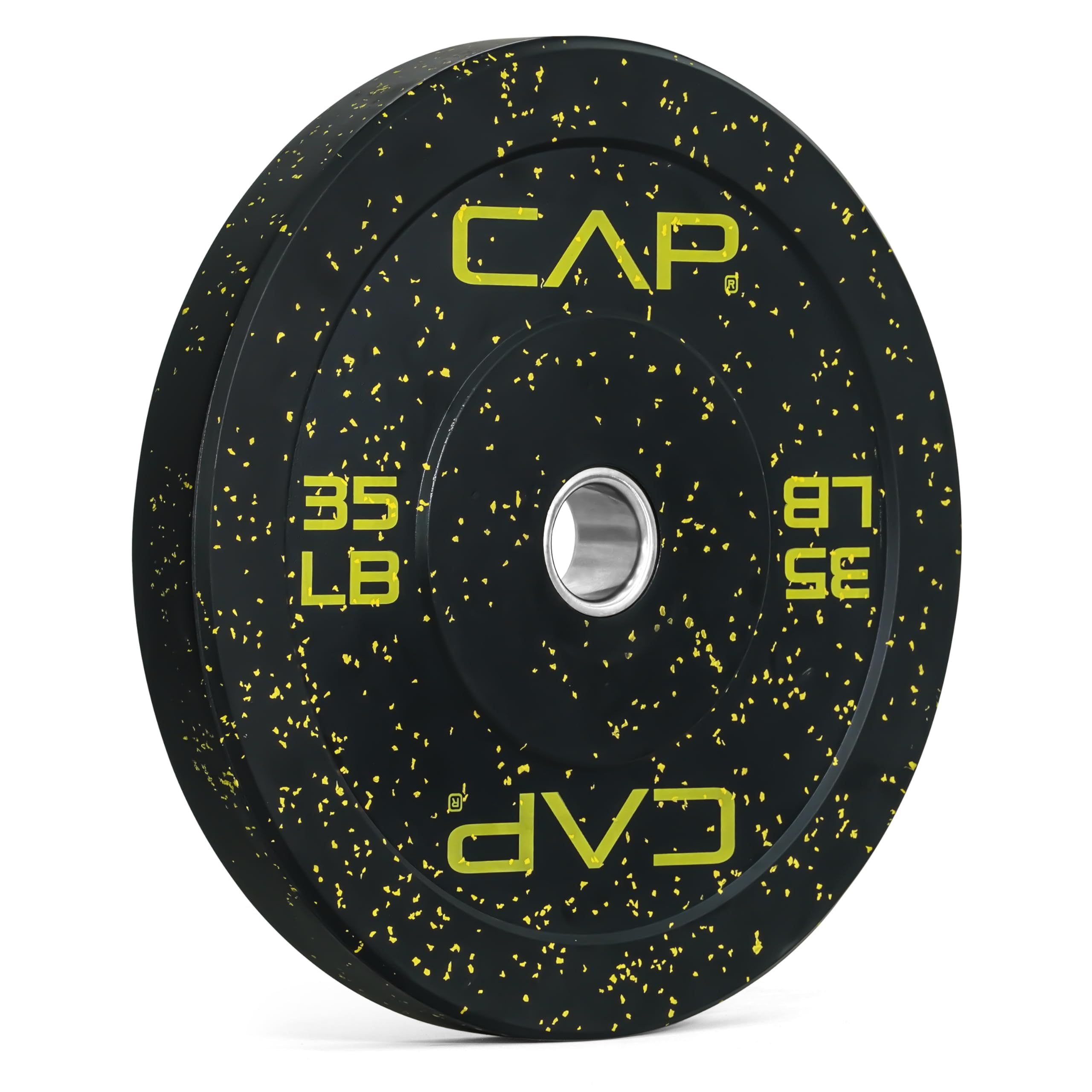 Cap Barbell Economy - Speckled Olympic Bumper Plate With Yellow Logo, Black, 35 Lb Single