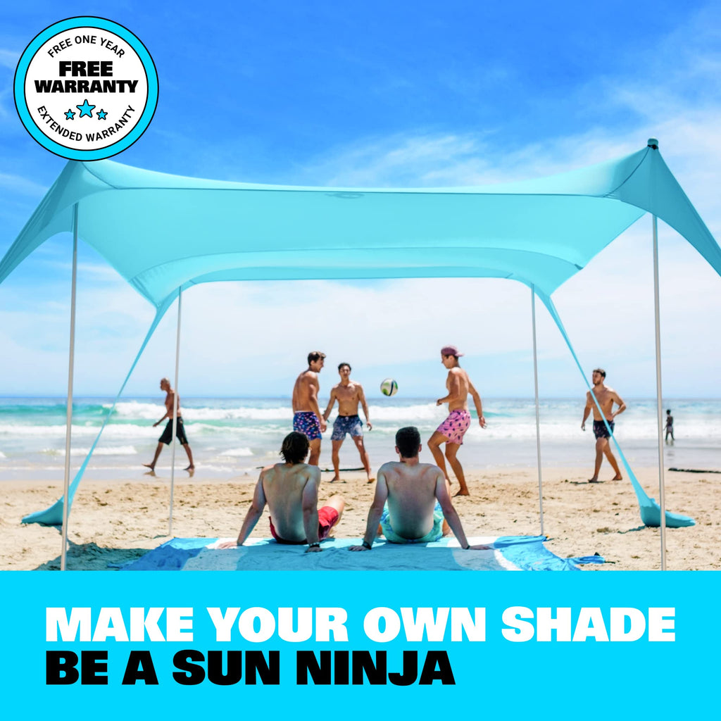 Sun Ninja Beach Tent Sun Shelter With Upf50+ Protection, Includes Sand Shovel, Ground Pegs And Stability Poles, Outdoor Pop Up B