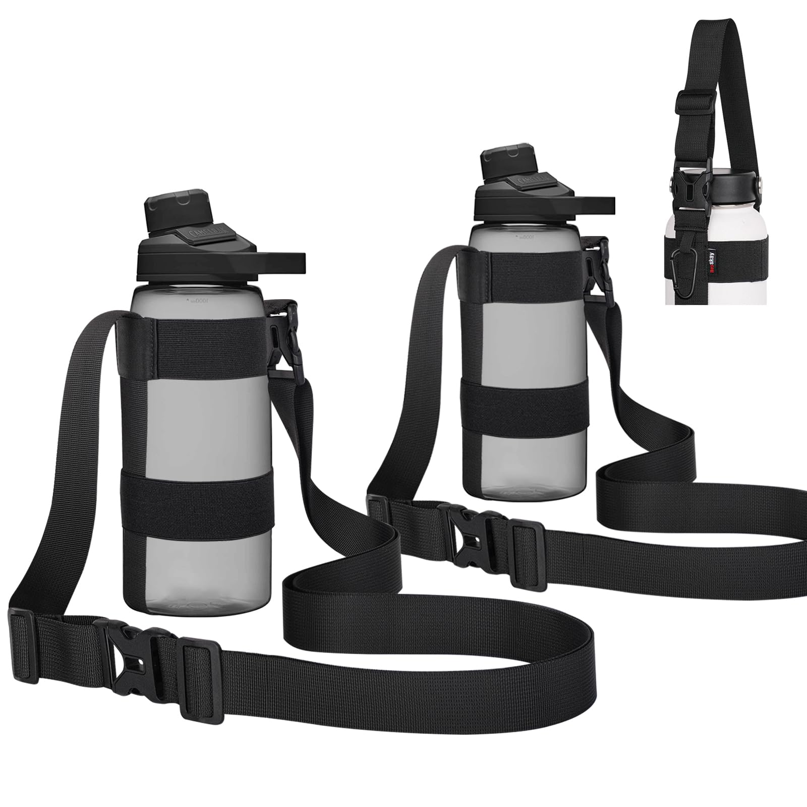 Heyskay 2Pcs Water Bottle Holder With Strap, Handle Strap Sling With Adjustable Shoulder Strap & Carabiner 12Oz-24Oz For Hydro F