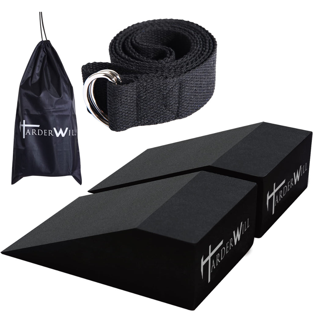 Harderwill 3 In 1 Yoga Foam Wedge Blocks (Pair), Calf Raise Block, Stretch Band Set, Calf Stretcher, Yoga Wrist Support, Balance