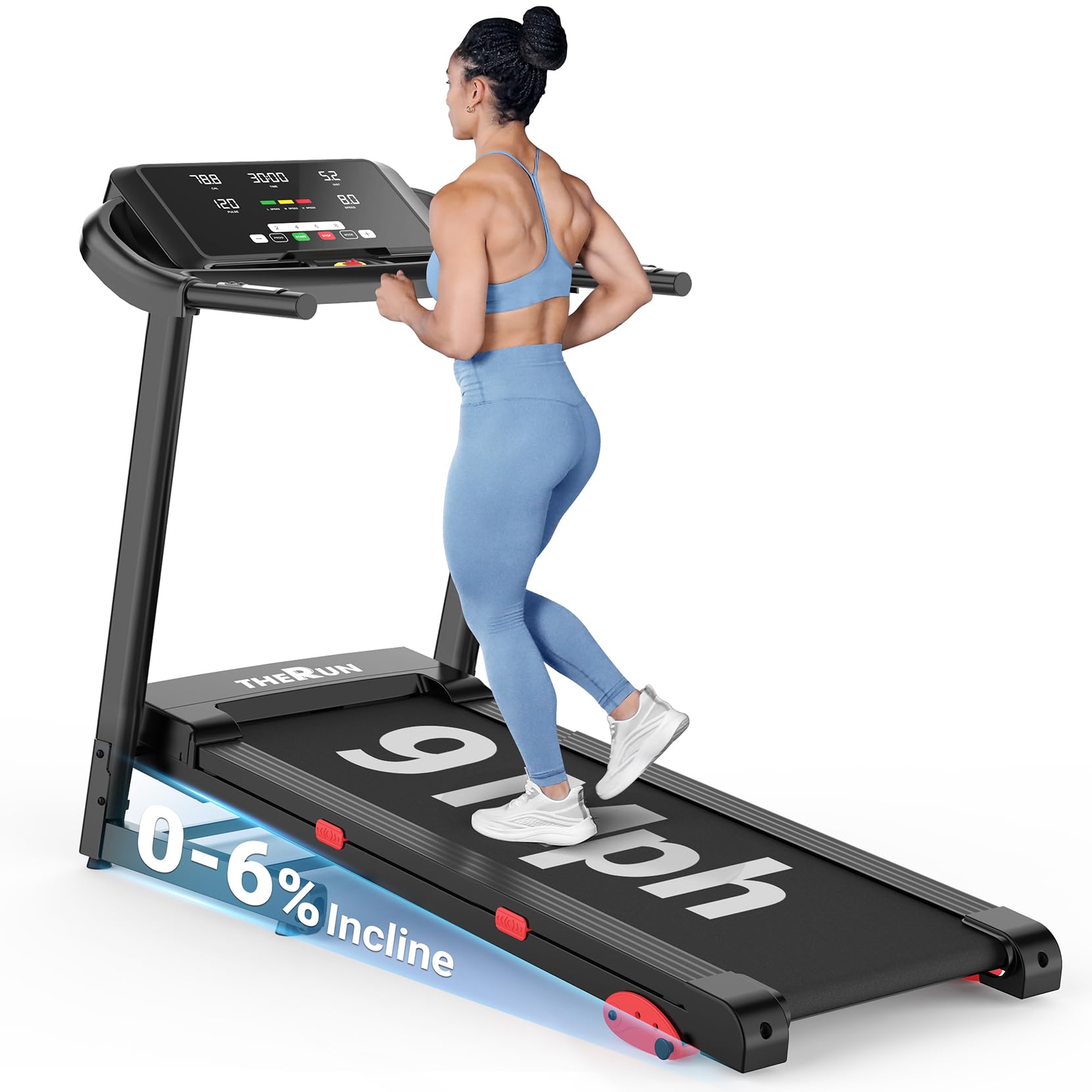 THERUN Treadmill with Incline for Home, Incline Treadmills with Handrail 300 lbs Capacity, 3.0 HP Quiet Foldable Treadmill with 