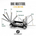 Bike Multitool - Bike Tool Kit -12 In 1 Lightweight Stainless Steel Bicycle Multi Tool - Safety Locking, Survival Gear With Hex