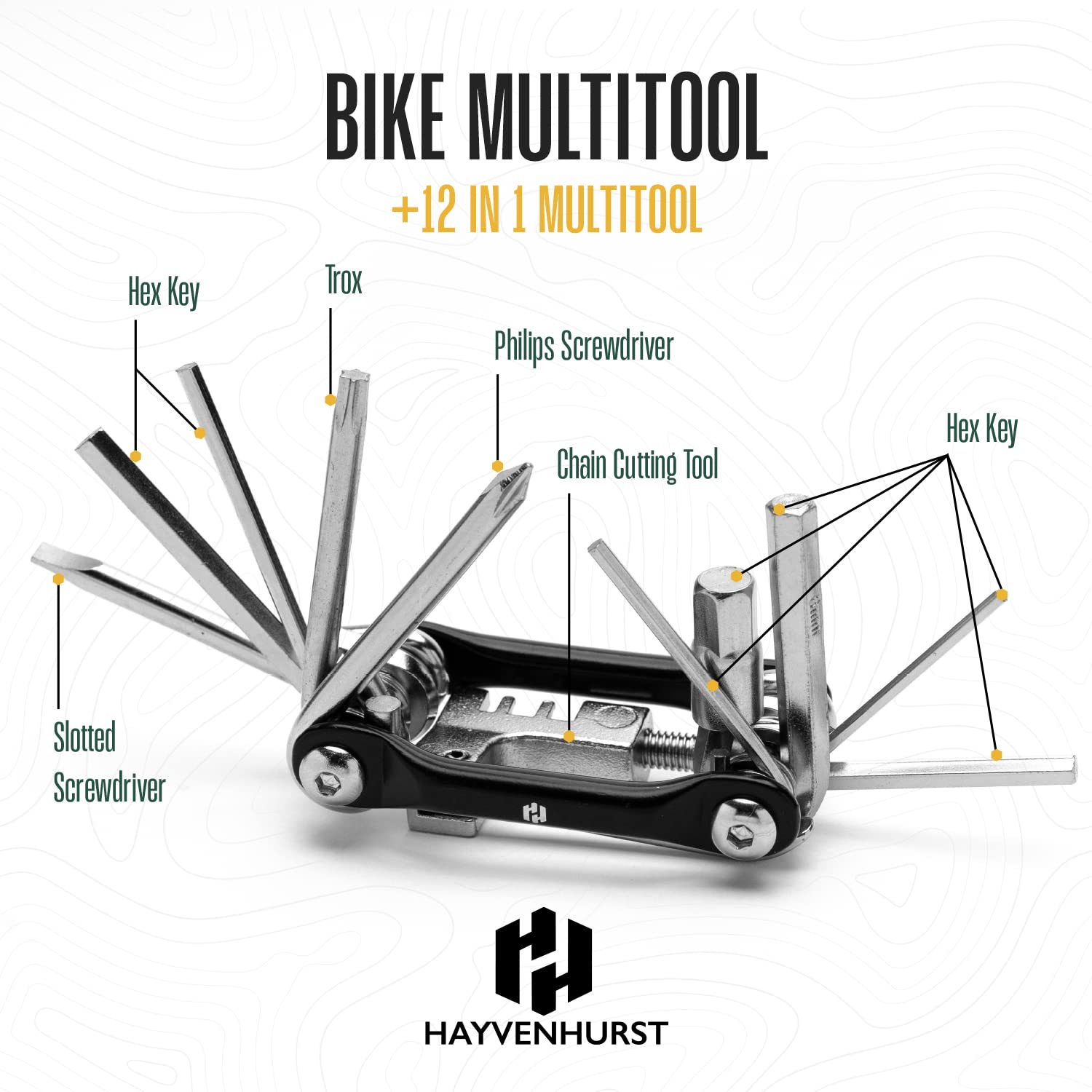 Bike Multitool - Bike Tool Kit -12 In 1 Lightweight Stainless Steel Bicycle Multi Tool - Safety Locking, Survival Gear With Hex
