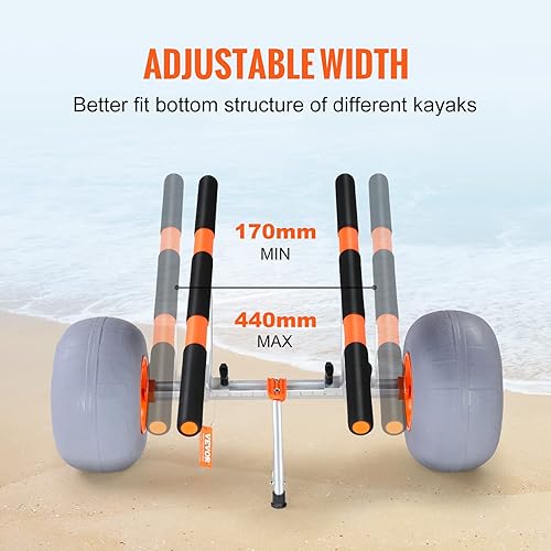 Vevor Heavy Duty Kayak Cart, 350Lbs Load Capacity, Foldable Canoe Trolley With 13'' Beach Wheels, Adjustable Carrier Width & Non