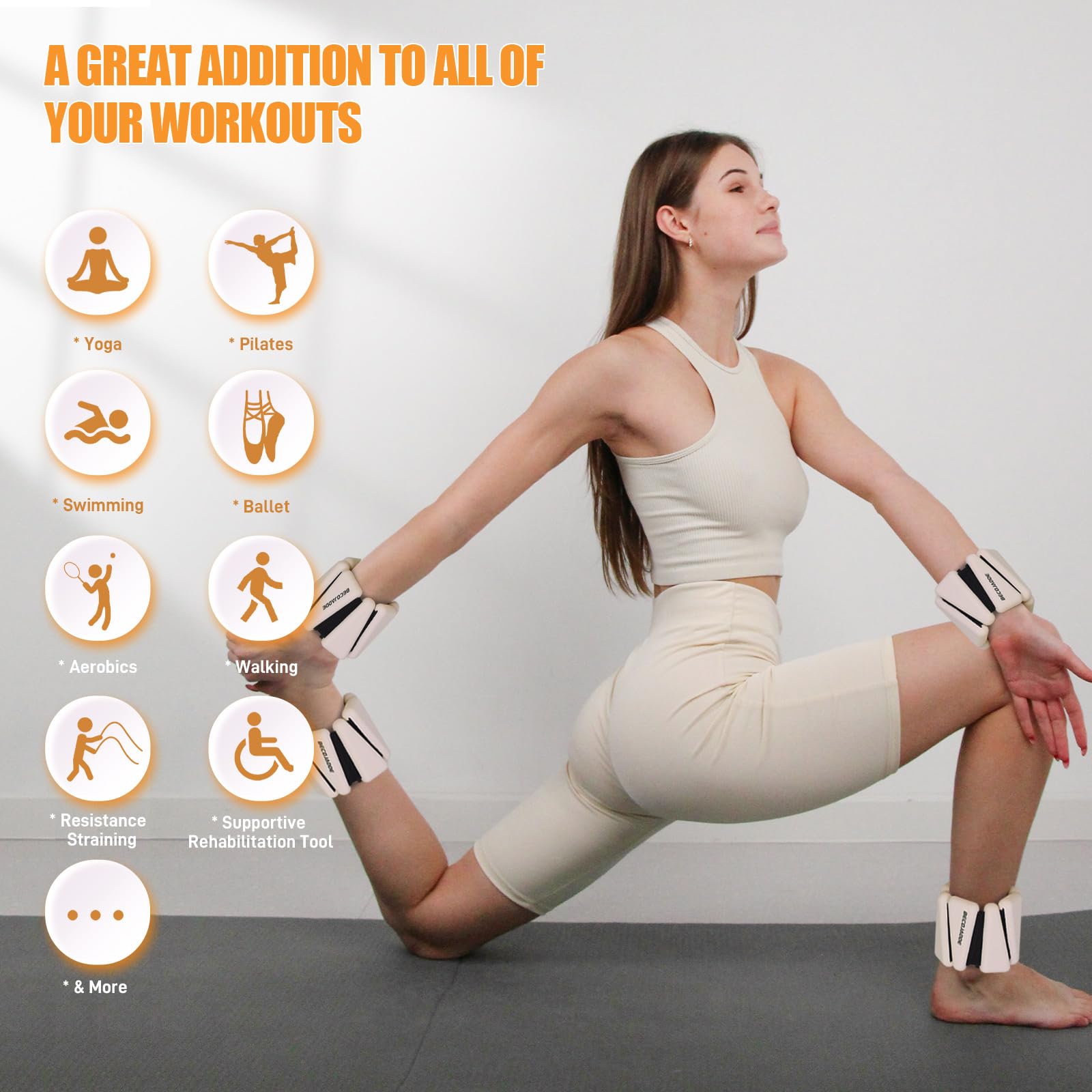 BECOJADDE Ankle Weights Set of 2 (3 lb Each) Adjustable Wrist Weights for Women Men Wearable Arm Leg Weight for Pilates, Running