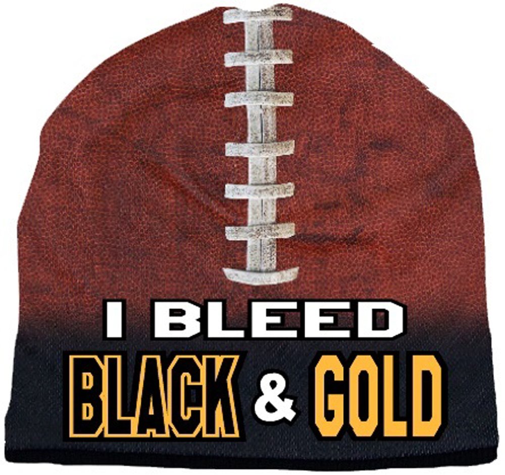 American Mills Universal None Unisex Beaniebeanie I Bleed Style Sublimated Football Black & Gold Design, Black & Gold, One Size
