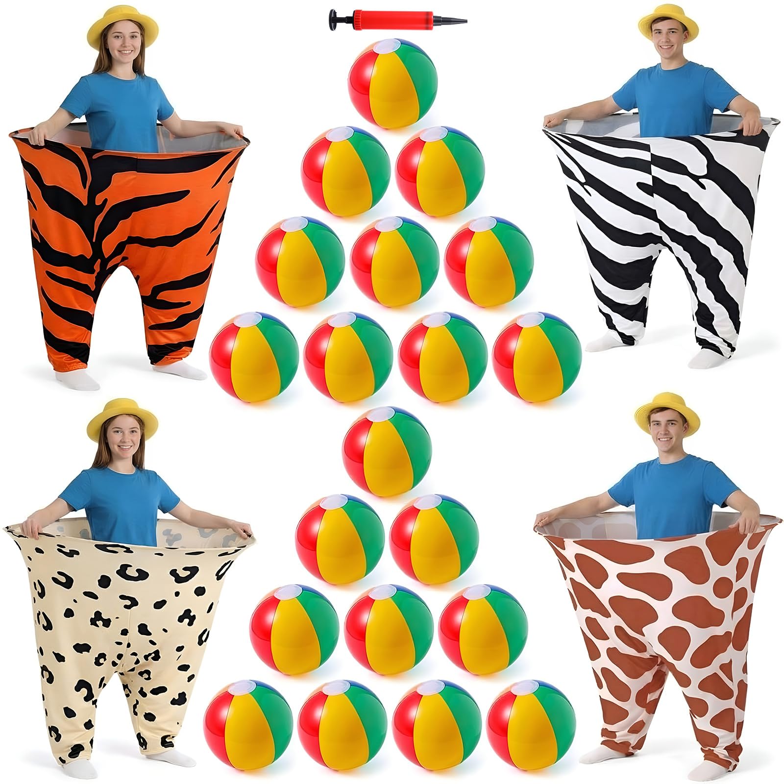 Seematn Granny Pants Yard Game Set of 4 Animal Print Big Pants and 20 Balls 1 Pump, Granny Pant Outdoor Party Game for Adults Te