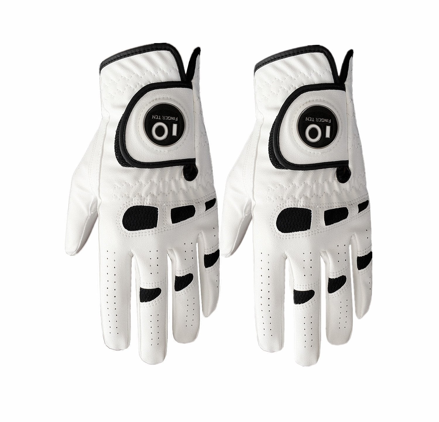FINGER TEN Mens Golf Gloves Left Hand Right with Ball Marker 2 Pack, Weathersof Grip Soft Comfortable, Fit Size Small Medium ML 