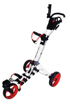 Qwik-Fold 360 Swivel 3 Wheel Push Pull Golf Cart - 360* Rotating Front Wheel - One Second To Open & Close! (White/Red)