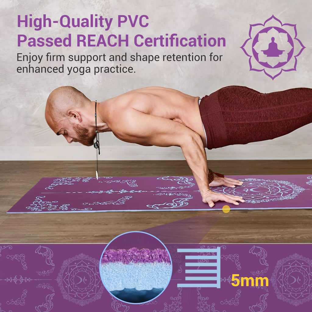 Avoalre Folding Yoga Mat - Eco-Friendly Pvc Travel Packable, Double Sided Non-Slip Printed With Bag For Home Workout Gym Exercis