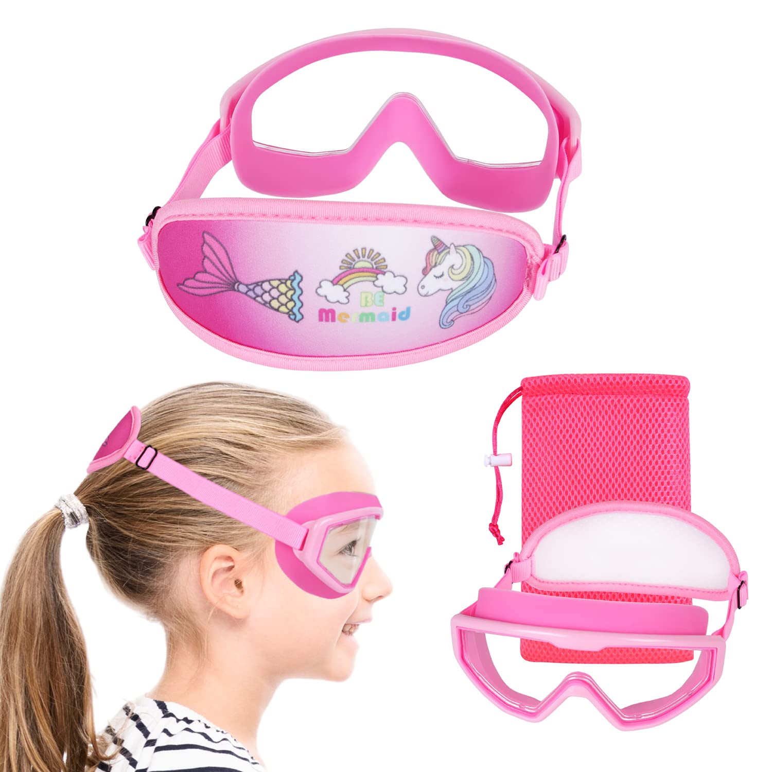Hydrocomfy Kids Goggles Swimming 4-7, Childrens Swimming Goggles, Pink Mermaid/Unicorn Swimming Goggles For Kids/Toddlers/Youth