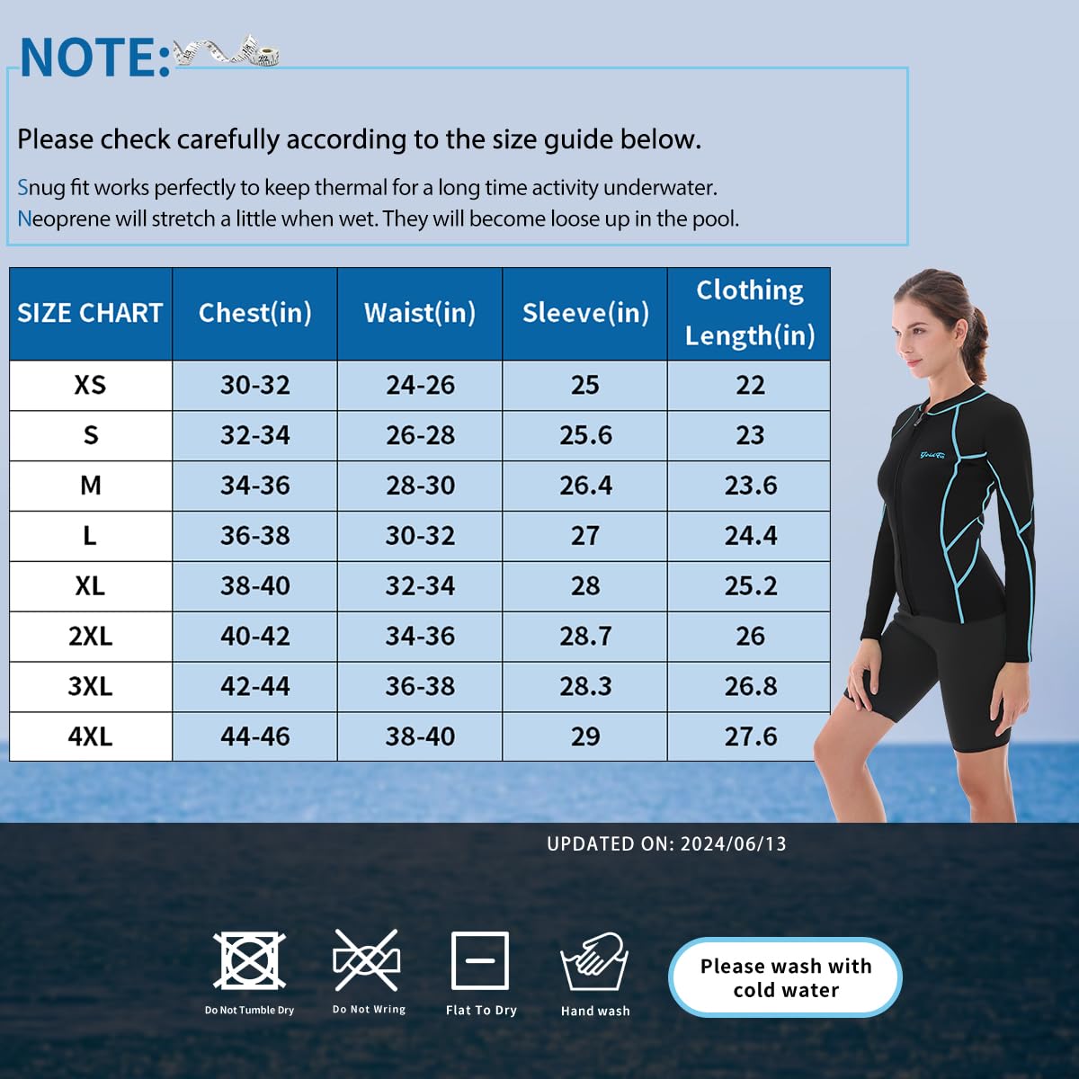 Goldfin Wetsuit Top Women, 2Mm Wetsuits Jacket Long Sleeve Neoprene Tops For Water Aerobics Diving Surfing Swimming