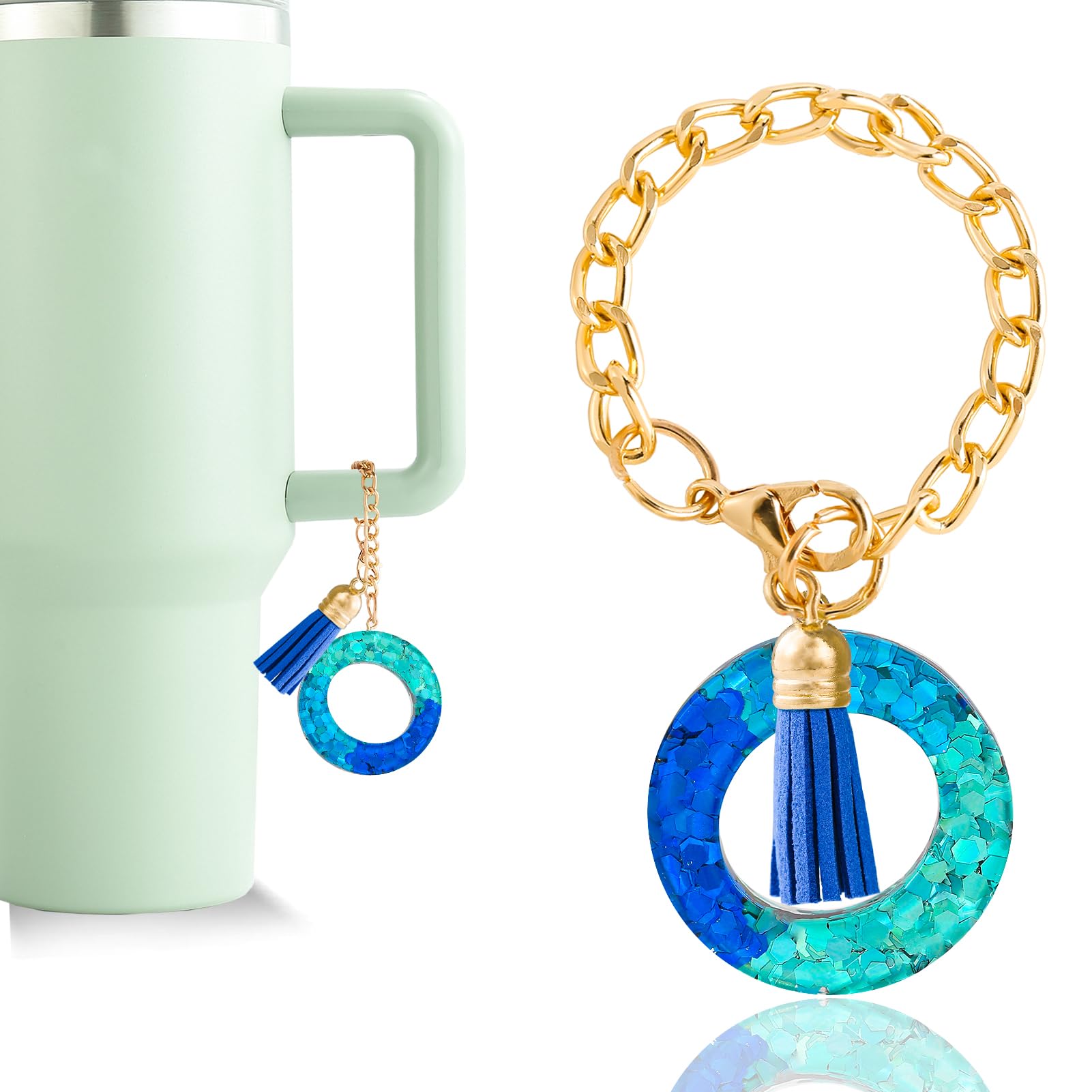 Letter Charm Accessories for Stanley Cup 1 PCS Cute Initial Keychain Handle Charm for Stanley Tumbler for Women Blue Letter O