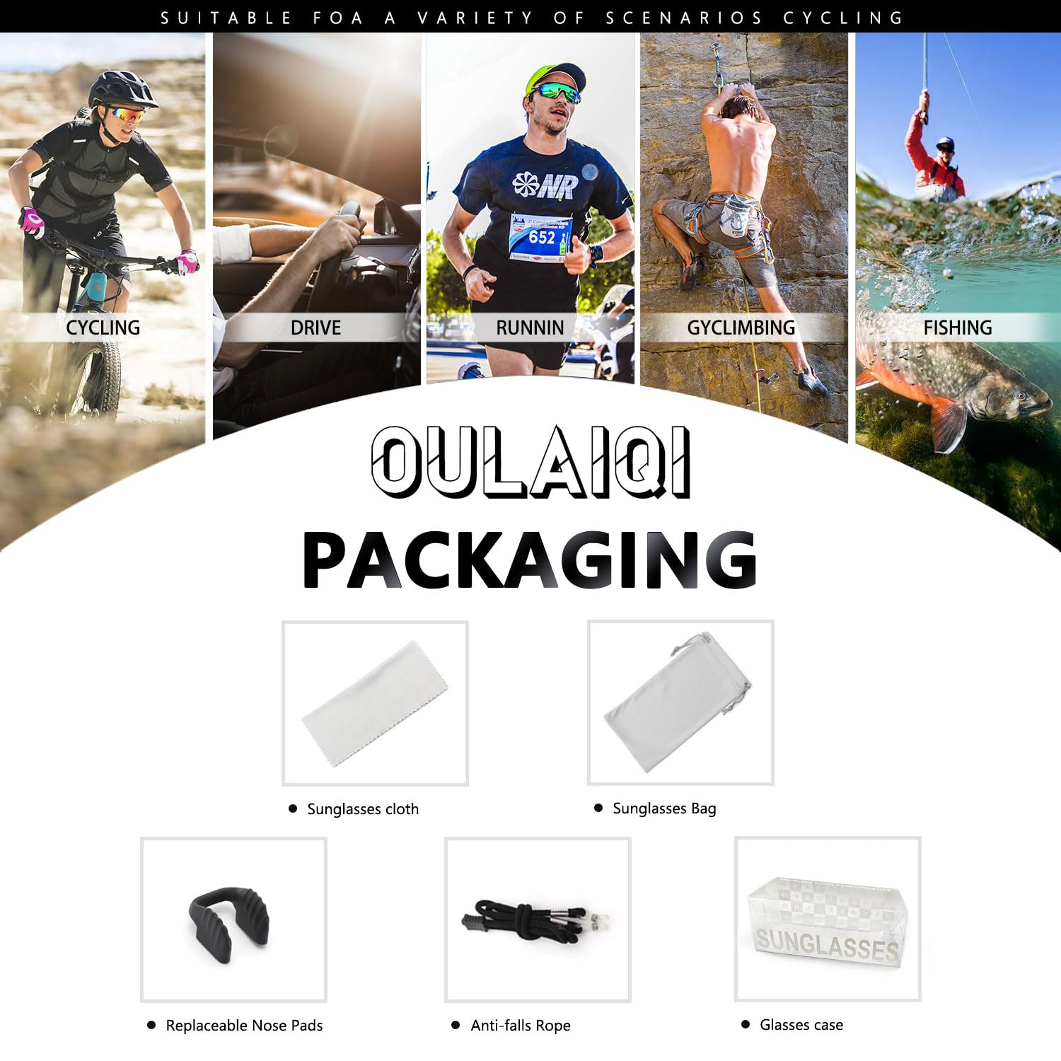 Oulaiqi Cycling Glasses Sports Sunglasses With Replaceable Nose Pad For Men Women Cycling Baseball Sunglasses (1Lens)