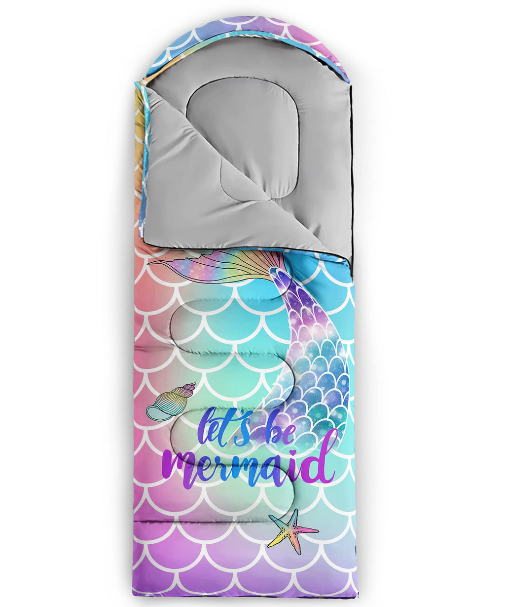 Qoomo Mermaid Printed Camping Sleeping Bags,3 Season Warm & Cool Weather,Lightweight,Waterproof Sleeping Bags For Adults & Kids,
