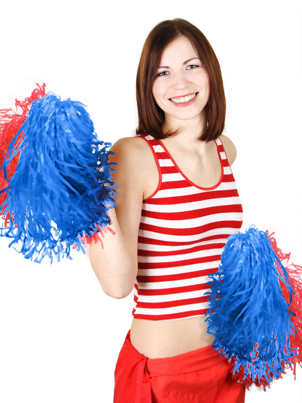 Pangda 12 Pack Cheerleading Pom Poms Sports Dance Cheer Plastic Pom Pom For Sports Team Spirit Cheering (Red And Blue)