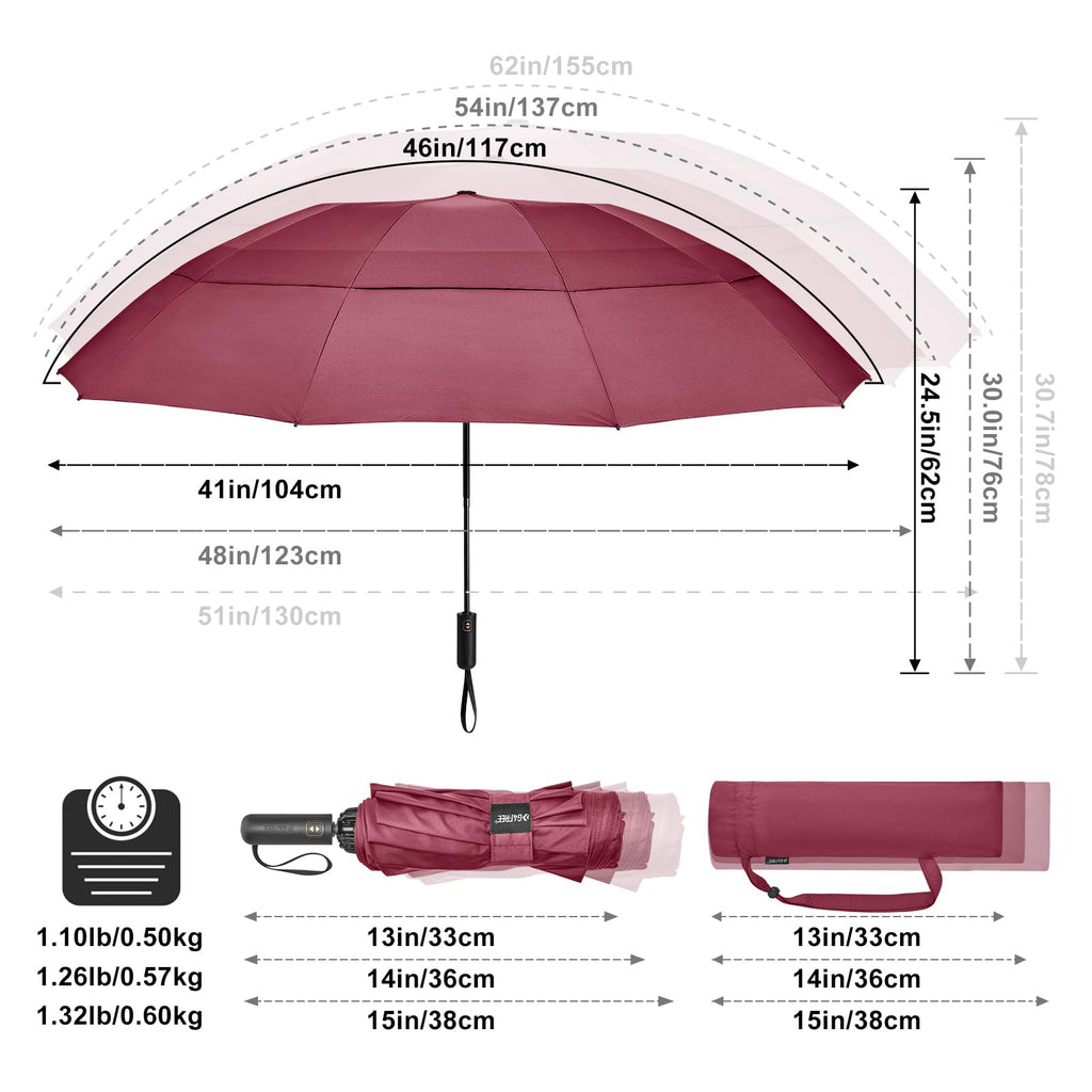 G4Free 46 Inch Large Golf Umbrella Compact Reverse Travel Umbrella Automatic Open Close (Burgendy)
