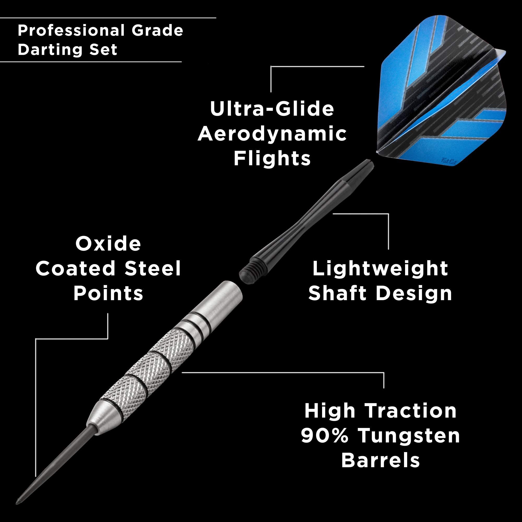Fat Cat By Gld Products Bulletz 90% Tungsten Steel Tip Darts With Storage/Travel Case, 23 Grams , Black
