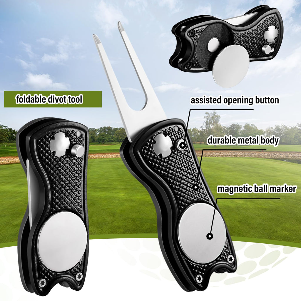 Liliful 12 Pcs Golf Accessories Kit, Include Golf Ball Bag with Hook Towel Tees Magnetic Ball Marker Divot Tool Cleaner Brush fo