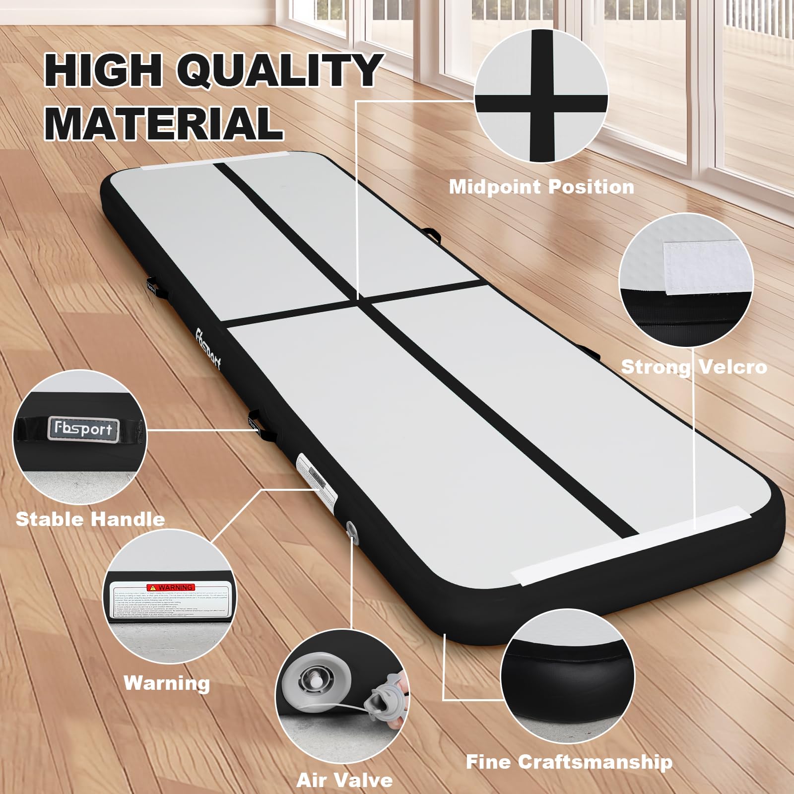Fbsport 13.12Ft Inflatable Air Gymnastics Mat Training Mats 8 Inches Thickness Gymnastics Tracks For Home Use/Training/Cheerlead