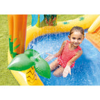 Intex Inflatable Dinosaur Play Center Outdoor Playhouse Inflatable Water Park With Kid Pool Slide, Water Sprayer, Waterfall, And