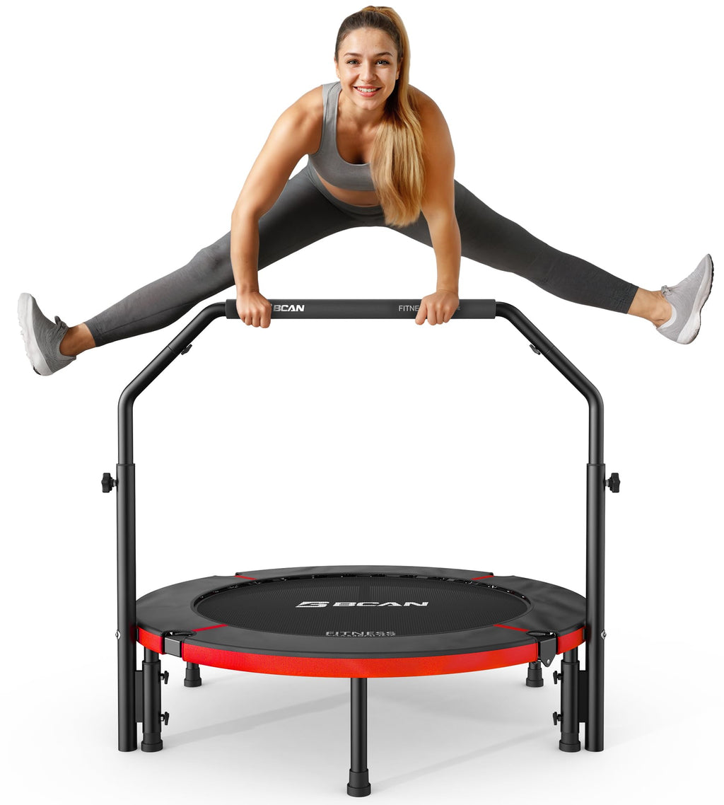BCAN 40 Foldable Mini Trampoline Max Load 330lbs, Fitness Rebounder with Adjustable Foam Handle, Exercise Trampoline for Adults 