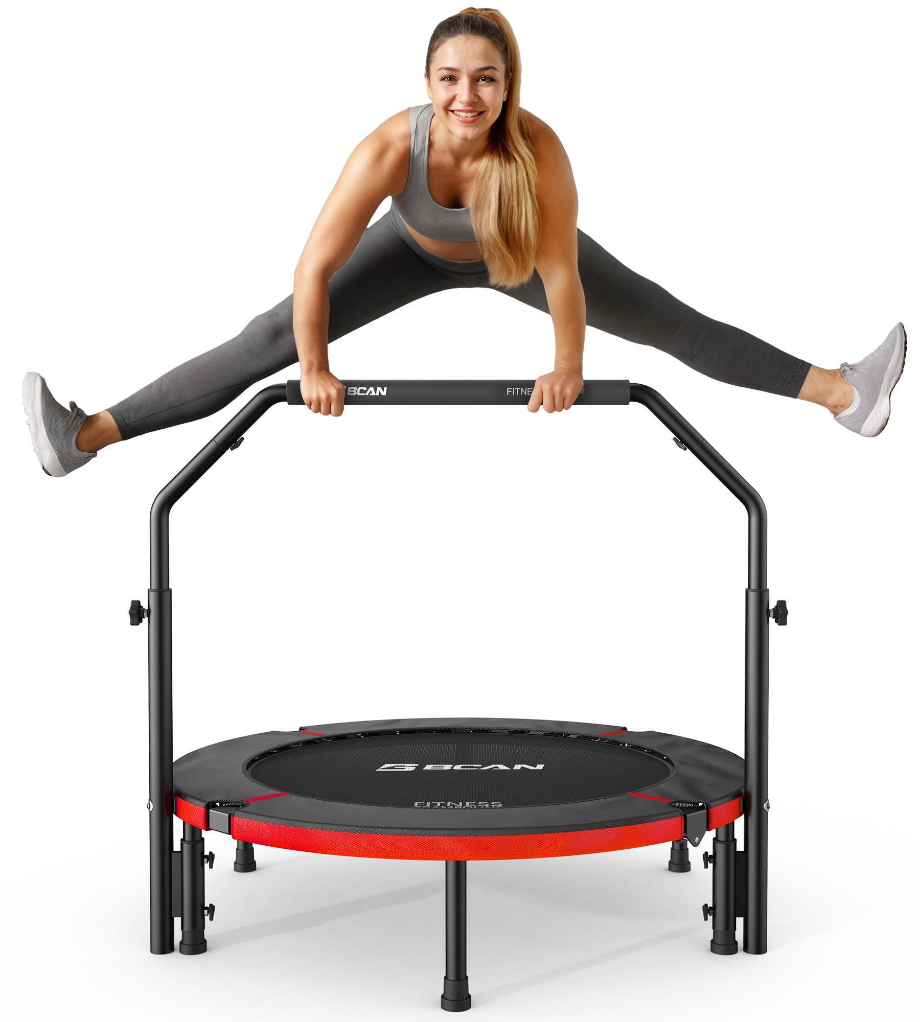 BCAN 40 Foldable Mini Trampoline Max Load 330lbs, Fitness Rebounder with Adjustable Foam Handle, Exercise Trampoline for Adults 