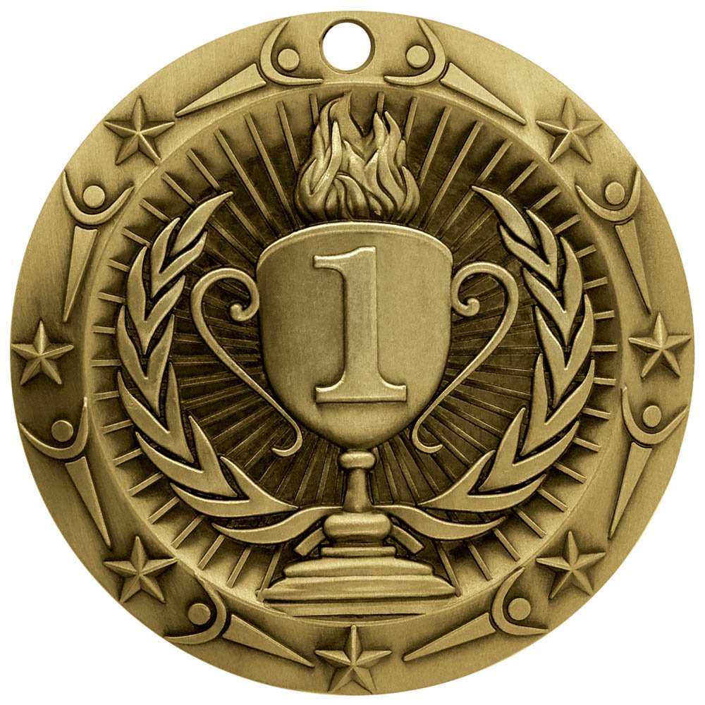 Decade Awards' 1St Place Gold Medal - Large Metal - Olympic Award Medals With Stars & Stripes American Flag V Neck Ribbon - Perf