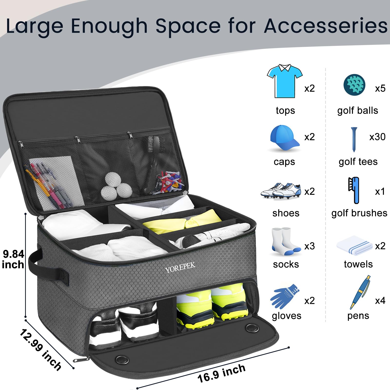 2 Layer Golf Trunk Organizer, Waterproof Car Golf Locker With Separate Ventilated Compartment For 2 Pair Shoes, Durable Golf Tru