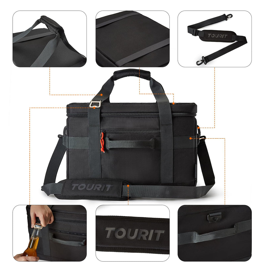 Tourit Cooler Bag 48-Can Insulated Soft Cooler Large Collapsible Cooler Bag 32L Lunch Coolers For Picnic, Beach, Work, Trip, Bla
