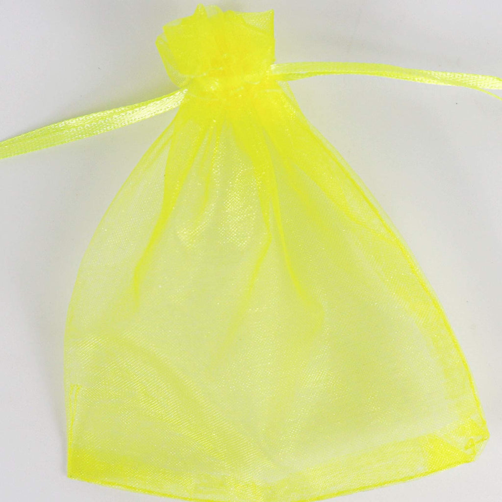 Lautechco 100Pcs Organza Bags 5X7 Inches Yellow Organza Gift Bags Small Mesh Bags Drawstring Gift Bags Christmas Drawstring Orga