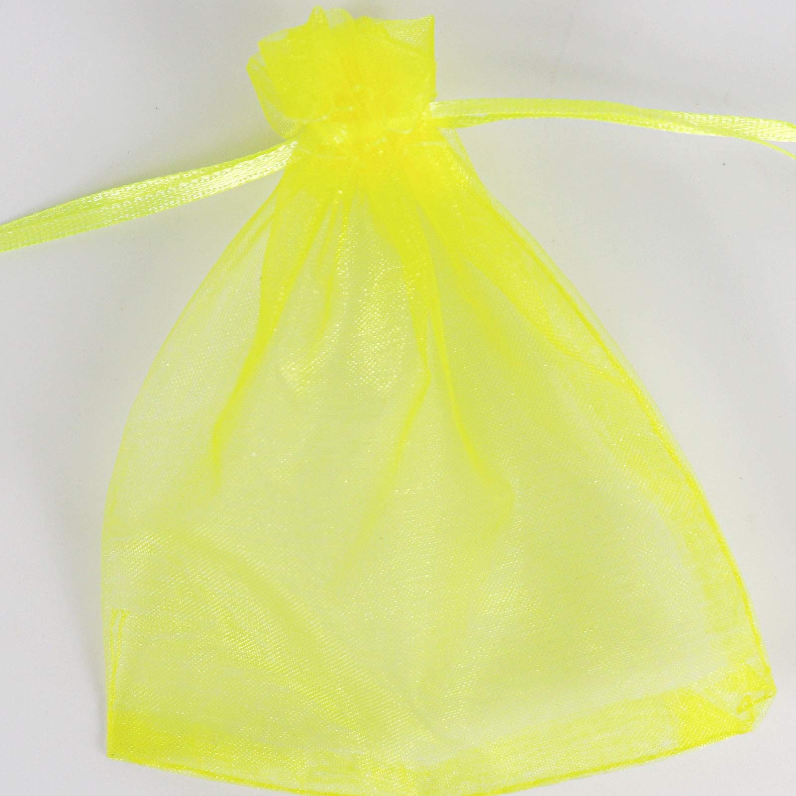 Lautechco 100Pcs Organza Bags 5X7 Inches Yellow Organza Gift Bags Small Mesh Bags Drawstring Gift Bags Christmas Drawstring Orga