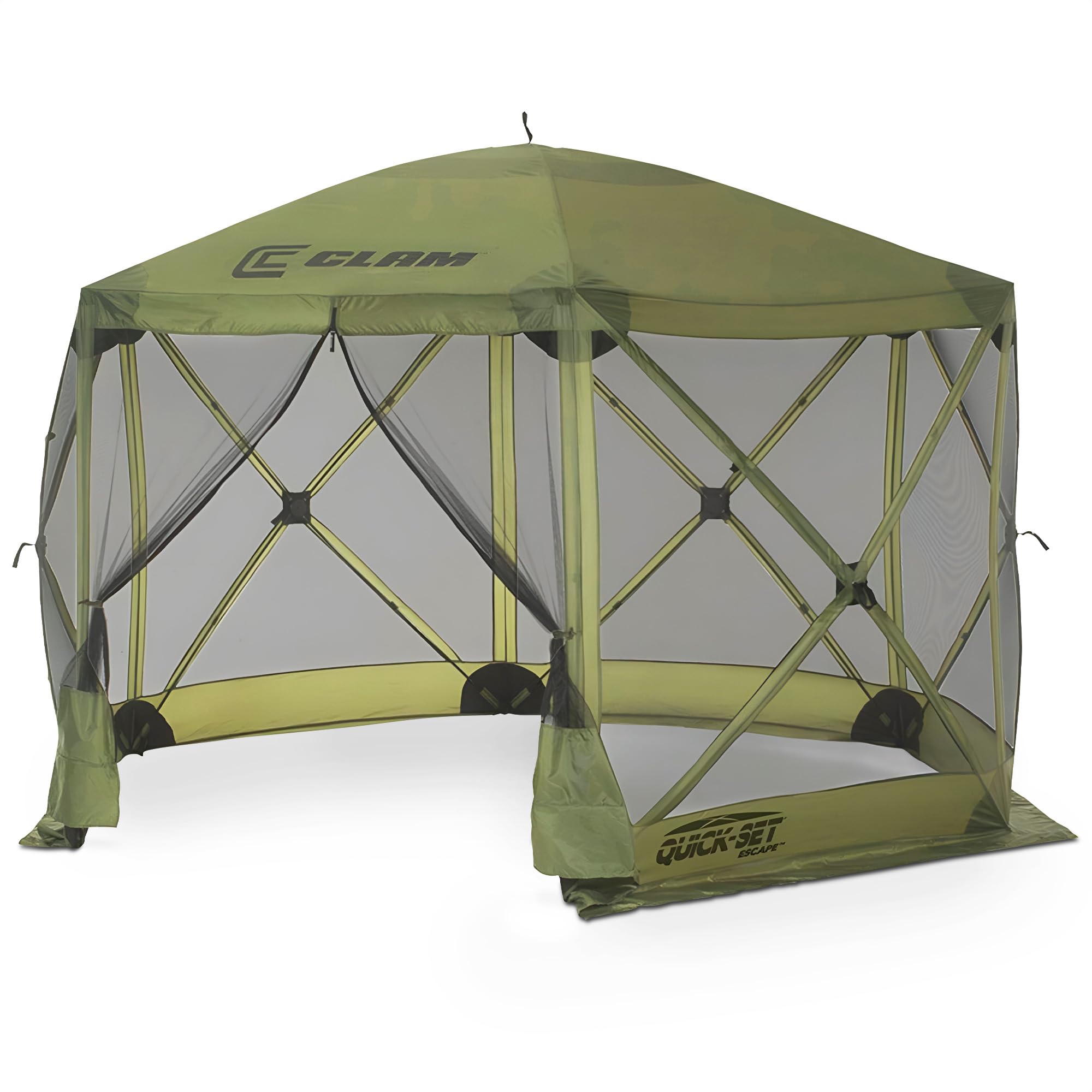 Clam Pop Up Screen Tent, Outdoor Camping Gazebo Canopy, Escape, 11.5', Green - Heavy-Duty Portable Screened Shelter With Netting
