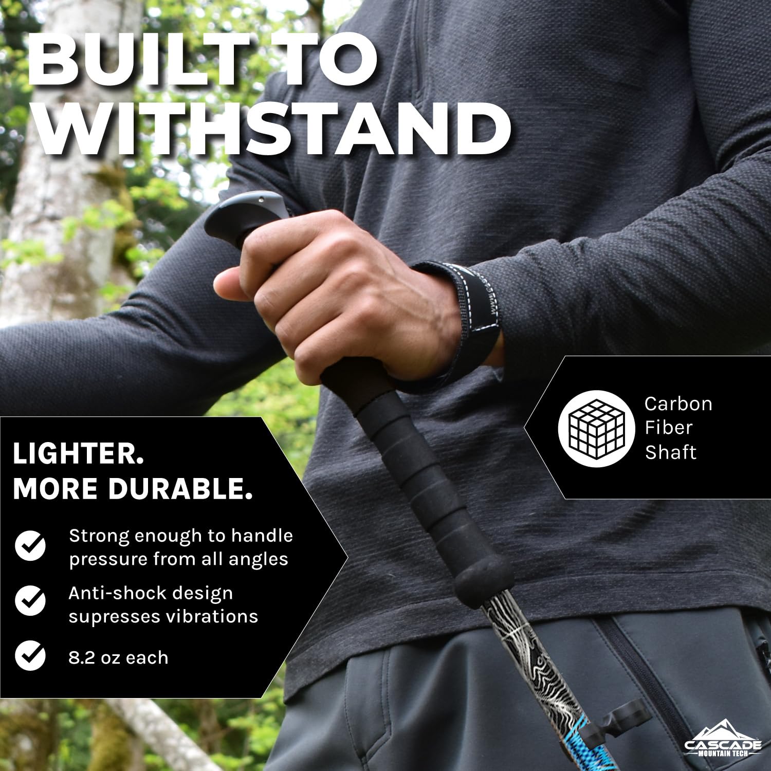 Cascade Mountain Tech Trekking Poles - Carbon Fiber Walking Or Hiking Sticks With Quick Adjustable Locks (Set Of 2), Blue