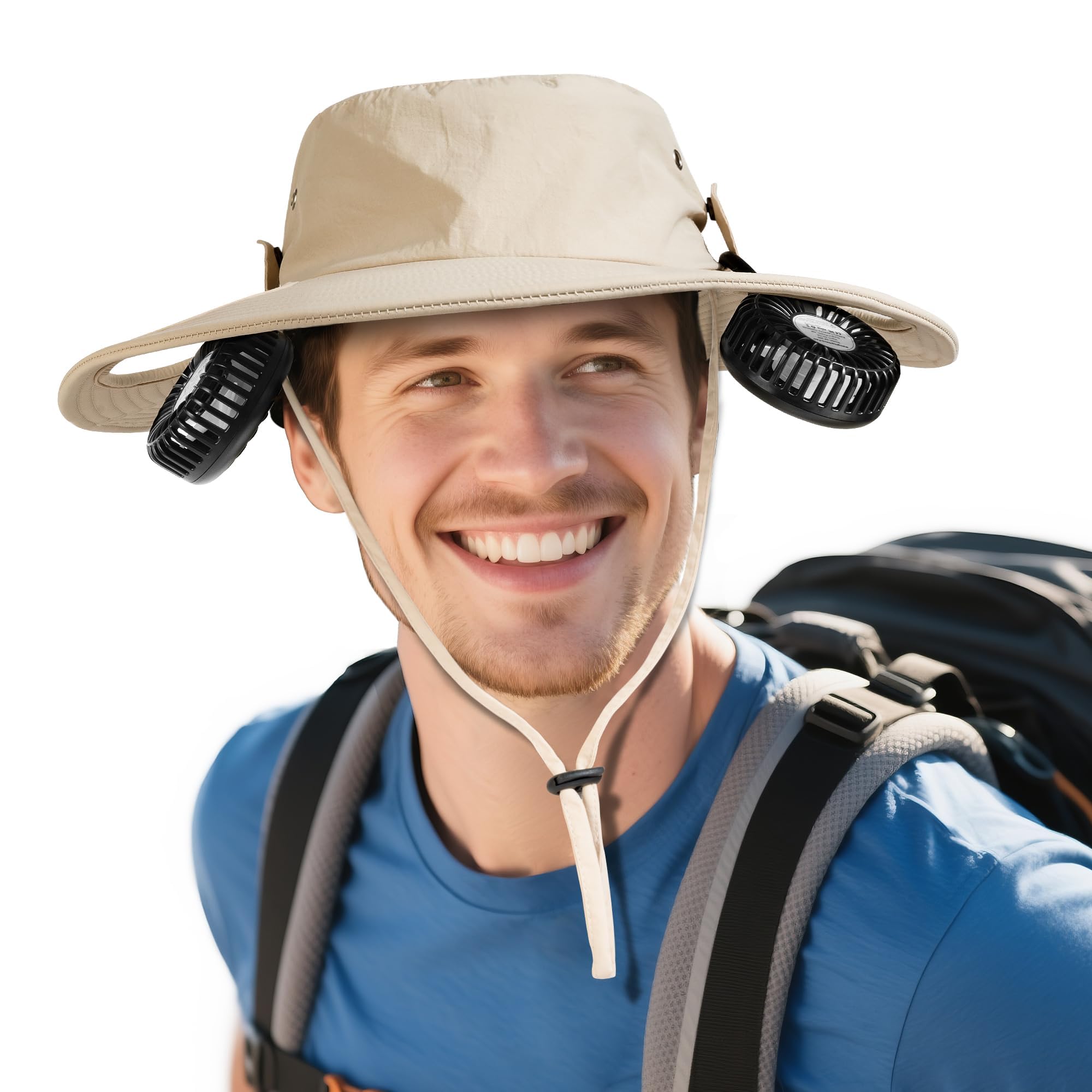 Cooling Sun Hat with Fan Rechargeable - UPF 50+ Wide Brim Bucket Hat for Sun Protection, 8Hrs Running Neck Fan Hat for Hiking, F