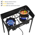 Rovsun 2 Burner Outdoor Propane Gas Stove With Windpanel, Carrying Bag & Regulator, 150,000 Btu Stand Cooker For Backyard Cookin