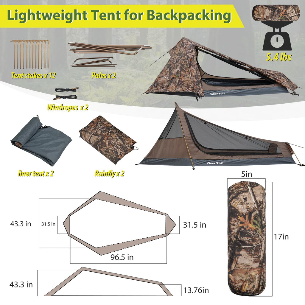 Geertop Ultralight 1-Person Backpacking Tent Waterproof All-Season Solo Tent For Camping Hiking Adventures