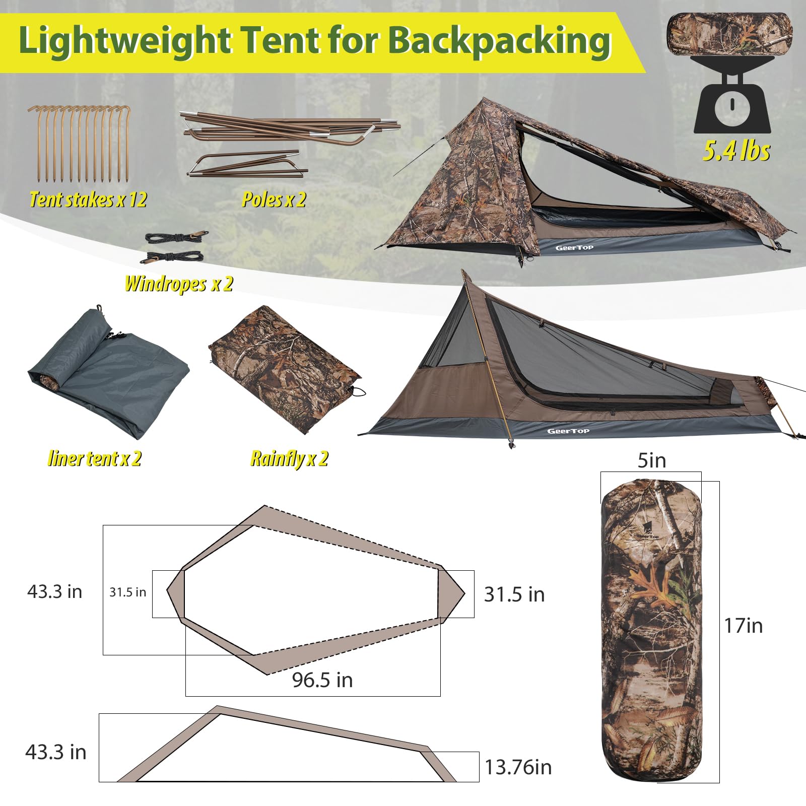 Geertop Ultralight 1-Person Backpacking Tent Waterproof All-Season Solo Tent For Camping Hiking Adventures