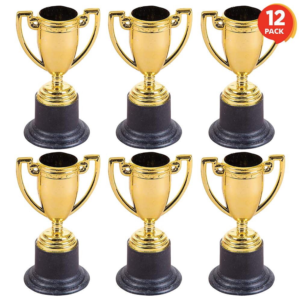 Artcreativity Gold Plastic Trophies For Kids - Pack Of 12 Golden Colored Trophy Set - 4 Inch Award Cups For Football, Soccer, Ba